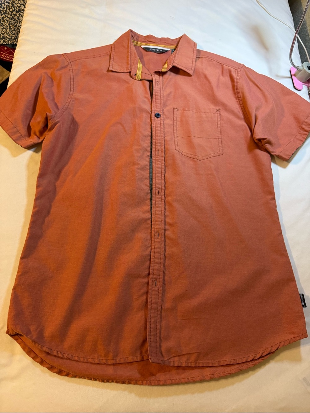 Short-Sleeve Rust Men's Button-Up Shirt